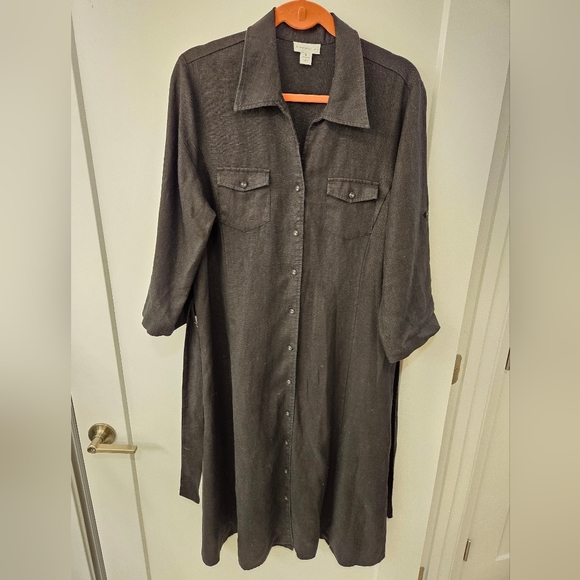 NWOT - Linen - Charter Club - Black Midi Shirt Dress  - Size 16 - Picture 3 of 11